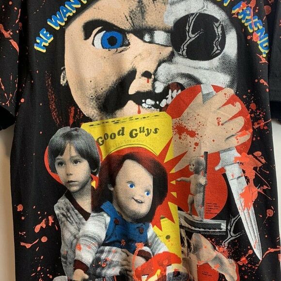 Childs Play Chucky Backstock All Over Print Shirt Sz L AOP Horror Double-Sided - Picture 4 of 7